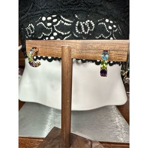 Elegant Multicolor Gemstone Hoop Earrings
